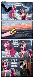 Size: 2740x6232 | Tagged: safe, artist:gray--day, pinkie pie, princess cadance, g4, party pooped, comic, game of thrones, jon snow, mountain, ponified, snow, snowfall