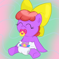 Size: 1280x1280 | Tagged: safe, artist:tapeysides, oc, oc only, oc:itty bit, baby, diaper, foal, pacifier, poofy diaper