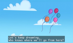 Size: 740x435 | Tagged: safe, screencap, g3, g3.5, twinkle wish adventure, balloon, cloud, cloudy, dreams do come true, no pony, sky, subtitles