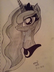 Size: 1024x1371 | Tagged: dead source, safe, artist:potatowinchester, princess luna, alicorn, pony, g4, bust, deviantart watermark, female, mare, obtrusive watermark, portrait, solo, traditional art, watermark