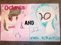 Size: 1000x750 | Tagged: safe, artist:broniez22x, dj pon-3, octavia melody, vinyl scratch, earth pony, pony, unicorn, g4, female, mare, traditional art