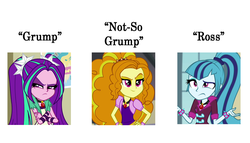 Size: 1008x578 | Tagged: safe, adagio dazzle, aria blaze, sonata dusk, g4, game grumps, grump, not so grump, ross o'donovan, simple background, steam train, text, the dazzlings, white background