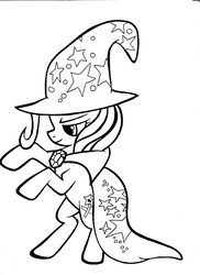 Size: 800x1100 | Tagged: dead source, safe, artist:dinseyfreak, trixie, pony, unicorn, g4, cape, clothes, coloring page, female, hat, mare, monochrome, rearing, solo, trixie's cape, trixie's hat