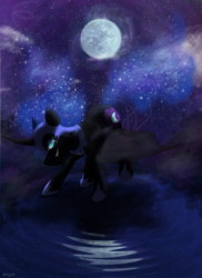 Size: 1336x1838 | Tagged: safe, artist:o0scarlett0o, nightmare moon, alicorn, pony, g4, female, grin, moon, solo