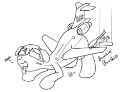 Size: 1251x947 | Tagged: safe, artist:goldenpansy, oc, oc only, original species, plane pony, pony, ahegao, brushie brushie, cute, funny, joke, lineart, md-82, open mouth, plane, tongue out