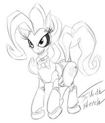 Size: 1024x1195 | Tagged: safe, artist:foldeath, pinkie pie, pony, robot, robot pony, g4, animatronic, female, five nights at freddy's, monochrome, solo