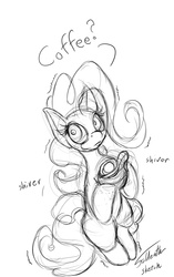 Size: 1207x1920 | Tagged: safe, artist:foldeath, pinkie pie, g4, coffee, female, monochrome, pinkie found the coffee, solo