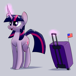 Size: 1200x1200 | Tagged: safe, artist:underpable, twilight sparkle, pony, unicorn, derpin daily, g4, :p, american flag, cute, female, flag, magic, mare, smiling, solo, suitcase, telekinesis, tongue out, twiabetes, underpable is trying to murder us