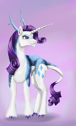 Size: 2500x4164 | Tagged: safe, artist:stormcrow-42, rarity, kirin, g4, antlers, cloven hooves, female, horn, scales, solo, species swap