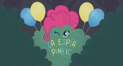 Size: 1366x730 | Tagged: safe, screencap, pinkie pie, equestria girls, g4, my little pony equestria girls: friendship games, pinkie spy (short), balloon, female, hair, hiding, mane, solo, spain, spanish