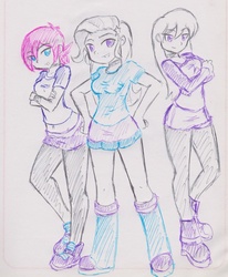 Size: 811x984 | Tagged: safe, artist:elgatosabio, fuchsia blush, lavender lace, trixie, equestria girls, g4, drawing, female, sketch, traditional art, trio, trixie and the illusions