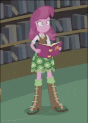 Size: 259x360 | Tagged: safe, screencap, cheerilee, equestria girls, friendship games, g4, photo finished, angry, animated, book, confused, female, library