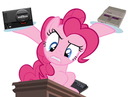 Size: 689x524 | Tagged: safe, artist:drpain, pinkie pie, g4, secret of my excess, atari 2600, female, sega genesis, simple background, solo, super nintendo, white background