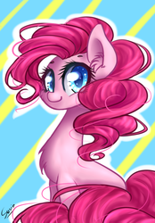 Size: 696x1000 | Tagged: safe, artist:iponylover, pinkie pie, earth pony, pony, g4, cheek fluff, chest fluff, colored pupils, cute, diapinkes, ear fluff, female, looking at you, mare, sitting, solo
