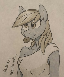 Size: 1077x1280 | Tagged: safe, artist:hobbsmeerkat, derpy hooves, anthro, bronycon, g4, female, markers, solo, tongue out, traditional art