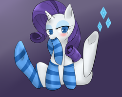 Size: 1024x819 | Tagged: safe, artist:kotorarity, rarity, g4, clothes, female, mouth hold, socks, solo, striped socks
