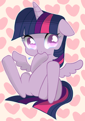 Size: 600x847 | Tagged: safe, artist:puchiko, twilight sparkle, alicorn, pony, g4, cute, female, heart, hoof sucking, looking at you, mare, simple background, solo, twiabetes, twilight sparkle (alicorn)