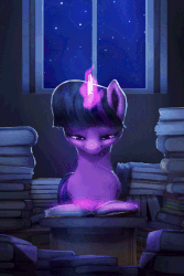 Size: 472x706 | Tagged: safe, artist:rodrigues404, twilight sparkle, alicorn, pony, g4, animated, book, bookhorse, cinemagraph, crepuscular rays, cute, featured image, female, lidded eyes, magic, mare, night, parallax, parallax scrolling, parallaxing, reading, smiling, solo, stars, telekinesis, twiabetes, twilight sparkle (alicorn), window