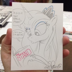 Size: 600x600 | Tagged: safe, artist:andypriceart, princess luna, g4, book, female, solo, stephen king, the stand, traditional art