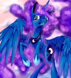 Size: 1449x1588 | Tagged: safe, artist:inky-pinkie, princess luna, g4, female, rearing, solo, spread wings