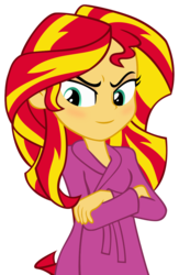 Size: 769x1182 | Tagged: safe, artist:bootsyslickmane, sunset shimmer, equestria girls, g4, alternate clothes, bathrobe, blushing, clothes, crossed arms, female, robe, simple background, solo, transparent background