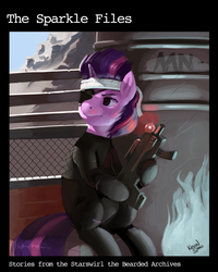 Size: 1024x1280 | Tagged: safe, artist:kevinsano, twilight sparkle, pony, g4, bandage, bipedal, clothes, costume, crossover, eyepatch, female, future twilight, gun, metal gear, solid sparkle, solo, weapon