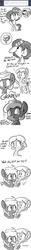 Size: 806x6448 | Tagged: safe, artist:tjpones, oc, oc only, oc:brownie bun, oc:cinnamon bun, oc:goldie grapes, oc:sticky bun, earth pony, pony, horse wife, ask, disgusted, female, lesbian, monochrome, mood swing, personal space invasion, tumblr, twins