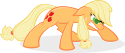 Size: 2000x855 | Tagged: safe, artist:kalleflaxx, applejack, g4, angry, blonde, ears back, female, glare, gritted teeth, hatless, missing accessory, simple background, solo, transparent background, vector
