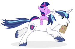 Size: 1280x838 | Tagged: safe, artist:the smiling pony, shining armor, twilight sparkle, pony, unicorn, g4, bbbff, brother and sister, colt, colt shining armor, cute, determined, equestria's best big brother, eyes closed, female, filly, filly twilight sparkle, grin, happy, male, mouth hold, open mouth, ponies riding ponies, riding, running, saddle bag, siblings, simple background, smiling, smirk, transparent background, twiabetes, twilight riding shining armor, vector, younger