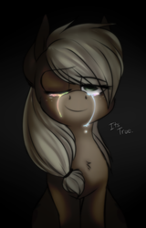 Size: 771x1201 | Tagged: dead source, safe, artist:royalblueblur, applejack, g4, crying, crying inside, dark, female, rainbow tear, solo