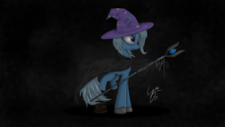 Size: 8192x4608 | Tagged: safe, artist:j3rykcz, trixie, pony, unicorn, g4, absurd resolution, clothes, coat, epic, female, great and powerful, hole, mare, solo, staff