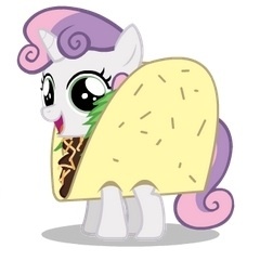 Size: 240x241 | Tagged: safe, artist:mixermike622, sweetie belle, g4, clothes, costume, cropped, cute, diasweetes, ponies in food, pun, taco, taco belle, taco suit, visual pun