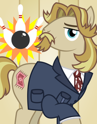 Size: 1600x2036 | Tagged: safe, artist:chainchomp2, part of a set, jeff letrotski, earth pony, pony, g4, bowling ball, bowling pin, clothes, looking at you, male, necktie, raised hoof, solo, stallion, the dude, vector