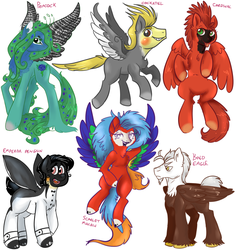 Size: 946x1000 | Tagged: artist needed, source needed, safe, oc, oc only, bald eagle, bird, bird pone, cardinal, cockatiel, eagle, macaw, parrot, peacock, pegasus, penguin, pony