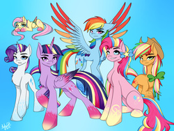 Size: 1600x1200 | Tagged: safe, artist:hayley1432, applejack, fluttershy, pinkie pie, rainbow dash, rarity, twilight sparkle, alicorn, pony, g4, female, mane six, mare, rainbow power, twilight sparkle (alicorn)