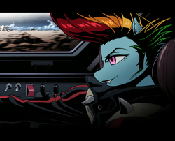 Size: 1248x1010 | Tagged: safe, artist:ventious, rainbow dash, anthro, g4, car, crossover, emulation, letterboxing, male, redline, rule 63, solo, sweet jp
