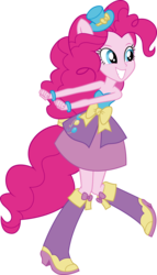 Size: 3687x6448 | Tagged: safe, artist:sugar-loop, pinkie pie, equestria girls, g4, balloon, bare shoulders, boots, bracelet, clothes, dancing, dress, fall formal outfits, female, hat, high heel boots, jewelry, ponied up, ponytail, simple background, sleeveless, solo, strapless, top hat, transparent background, vector