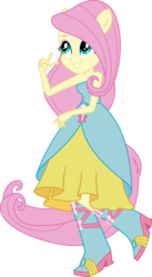 Size: 3591x6570 | Tagged: safe, artist:sugar-loop, fluttershy, equestria girls, g4, boots, clothes, dancing, dress, fall formal outfits, female, high heel boots, ponytail, simple background, sleeveless, solo, strapless, transparent background, vector, wingless