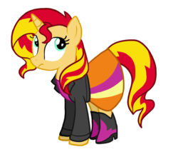 Size: 707x621 | Tagged: dead source, safe, artist:nintendash, sunset shimmer, pony, unicorn, g4, clothes, equestria girls outfit, female, simple background, skirt, solo, transparent background, vector