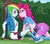 Size: 957x833 | Tagged: safe, artist:uotapo, pinkie pie, rainbow dash, equestria girls, g4, my little pony equestria girls: friendship games, pinkie spy (short), arms, balloon, bedroom eyes, blushing, boots, bracelet, breasts, bush, bust, clothes, collar, dialogue, duo, female, hand, high heel boots, jewelry, knee-high boots, leaning, leaning back, leaning on wall, lesbian, long hair, olfactophilia, parody, personal space invasion, scene interpretation, scene parody, ship:pinkiedash, shipping, shirt, shoes, short, short sleeves, skirt, sniffing, socks, t-shirt, teenager, too close, tree, uncomfortable, vest, wristband