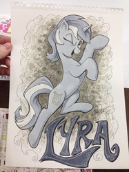 Size: 890x1187 | Tagged: safe, artist:andy price, lyra heartstrings, g4, female, monochrome, solo, traditional art