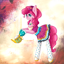 Size: 2100x2100 | Tagged: safe, artist:mailner, pinkie pie, earth pony, pony, g4, clothes, cosplay, costume, ever after high, female, hat, high res, kettle, madeline hatter, mare, solo, teapot