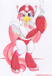 Size: 900x1318 | Tagged: safe, artist:foxxy-arts, oc, oc only, oc:foxxy hooves, classical hippogriff, hippogriff, clothes, mega man (series), panties, solo, underwear