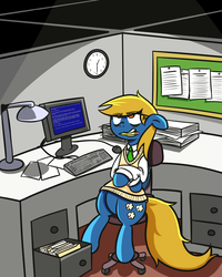 Size: 1200x1500 | Tagged: safe, artist:fullmetalpikmin, oc, oc only, oc:rainy season, pegasus, pony, blue screen of death, clothes, necktie, office, shirt, solo, sweater