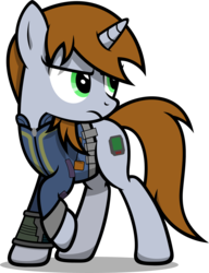 Size: 1463x1909 | Tagged: safe, artist:zacatron94, oc, oc only, oc:littlepip, pony, unicorn, fallout equestria, clothes, fanfic, fanfic art, female, hooves, horn, jumpsuit, mare, pipbuck, simple background, solo, transparent background, vault suit