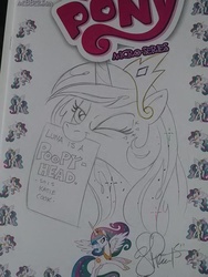 Size: 600x800 | Tagged: safe, artist:andypriceart, princess celestia, g4, comic cover, female, insult, katie cook, sibling rivalry, solo, traditional art