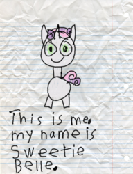 Size: 600x783 | Tagged: safe, artist:fonypan, artist:sweetie belle, sweetie belle, g4, female, lined paper, quality, solo, stylistic suck, sweetie's jurnal, tumblr
