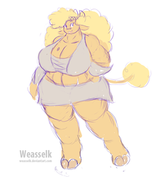 Size: 904x1000 | Tagged: safe, artist:weasselk, little strongheart, bison, buffalo, anthro, unguligrade anthro, ask strongheart, g4, big breasts, big strongheart, breasts, busty little strongheart, curvy, cute, doodle, female, huge breasts, looking at you, muscles, smiling, solo, wide hips