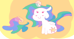 Size: 1280x671 | Tagged: safe, artist:askcelestiasmane, princess celestia, alicorn, pony, g4, brush, brushie, chibi, female, levitation, magic, sitting, smiling, solo, telekinesis