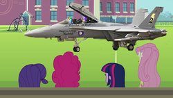 Size: 1920x1080 | Tagged: safe, edit, edited screencap, screencap, fluttershy, pinkie pie, rainbow dash, rarity, scootaloo, twilight sparkle, equestria girls, g4, canterlot high, f/a-18 hornet, fanfic art, jet, jet fighter, photoshop